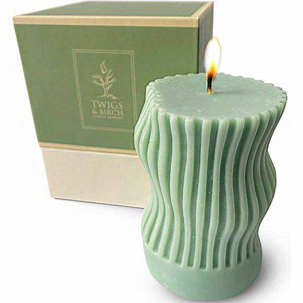 Green Natural‎ Unscented Soy Beeswax Curvy Pillar Candle